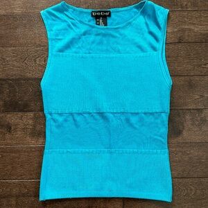 Bebe Y2K Vintage Semi-Sheer Panel Turquoise Blue Sleeveless Top S